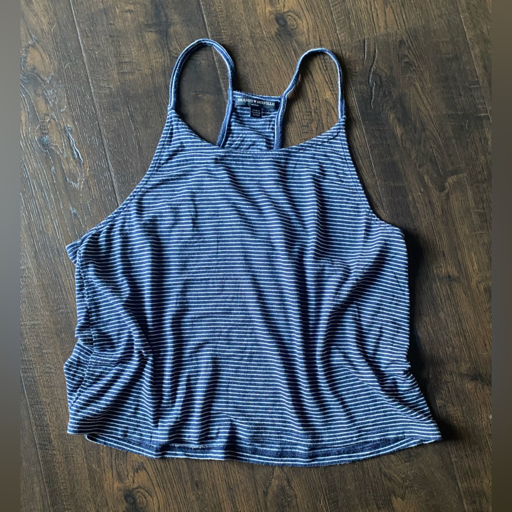 brandy melville women’s one size navy white striped cropped racerback modal tank